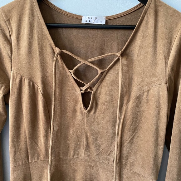 Brown Long Sleeve Mini Dress - Picture 3 of 3